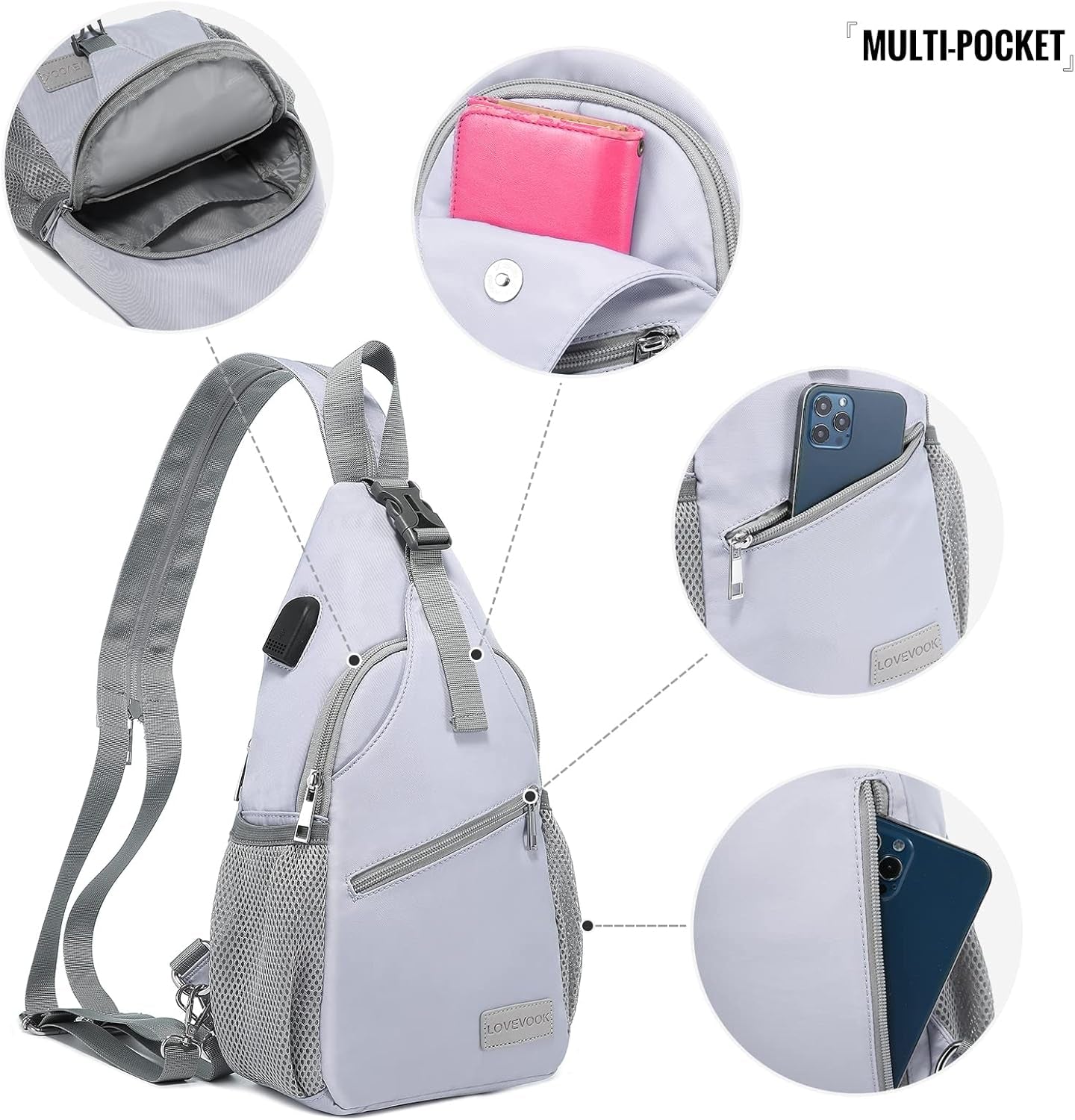 Sling Bag for Women Casual Daypack Nylon Crossbody Sling Backpack Travel Shoulder Bag Hiking Daypack