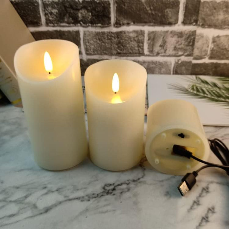 Flameless Candles Electric with Rechargeable Battery 2021 Advanced Edition Extra Bright Ivory Dripless Real Wax Pillars LED Smart Candle Flickering with 10-Key Remote Control (3 Pack)