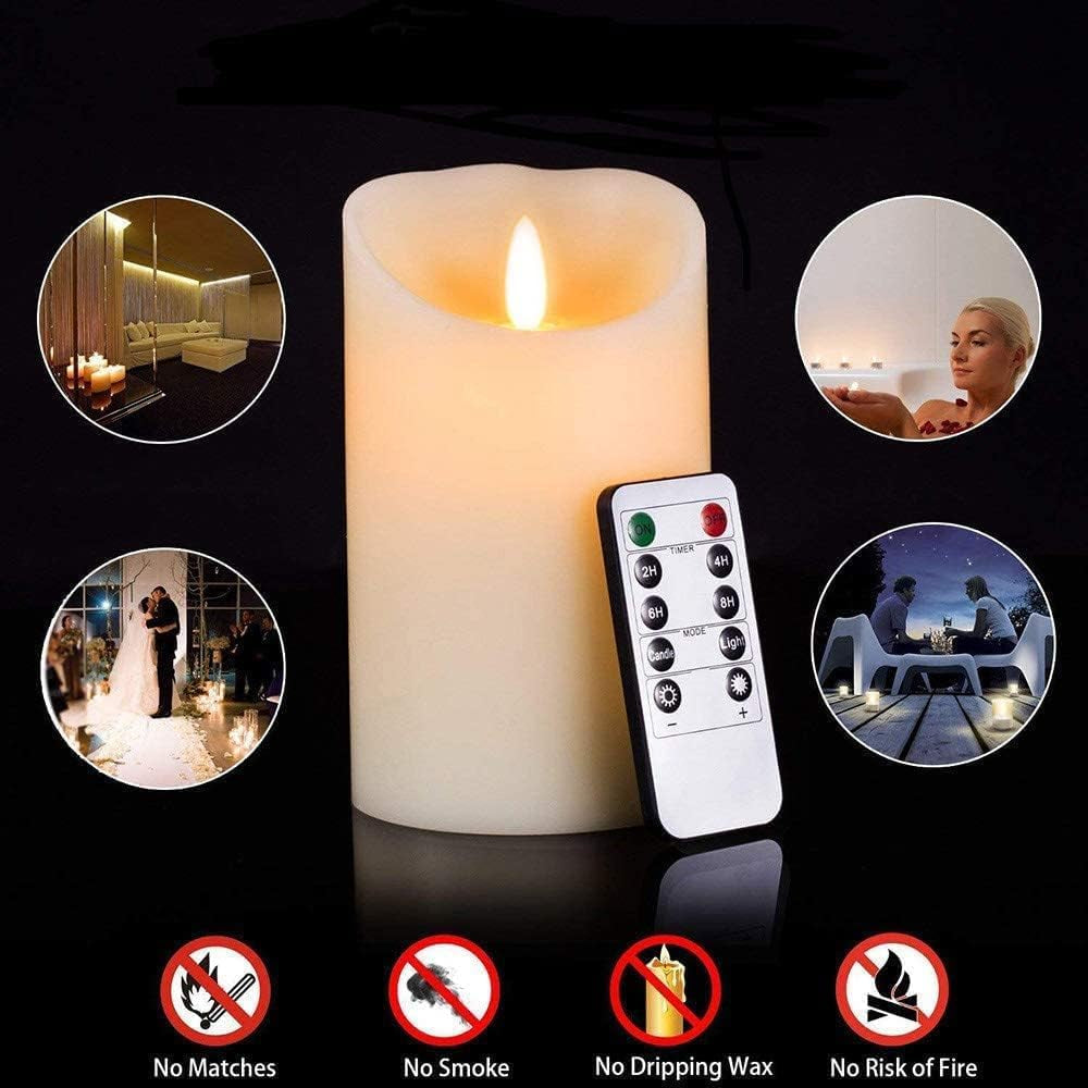 Flameless Candles Electric with Rechargeable Battery 2021 Advanced Edition Extra Bright Ivory Dripless Real Wax Pillars LED Smart Candle Flickering with 10-Key Remote Control (3 Pack)