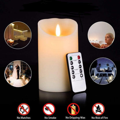 Flameless Candles Electric with Rechargeable Battery 2021 Advanced Edition Extra Bright Ivory Dripless Real Wax Pillars LED Smart Candle Flickering with 10-Key Remote Control (3 Pack)