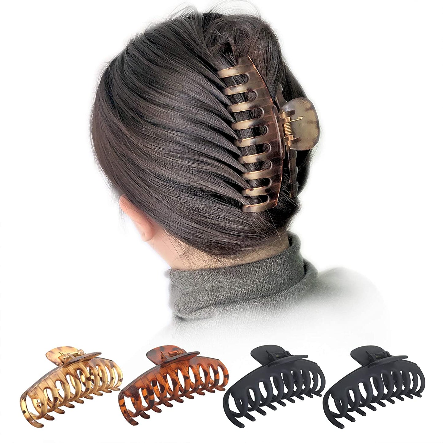 Large Hair Claw Clips for Women 4.3" Matte Leopard Jumbo Hair Clips Non-Slip Ponytail Barrette Strong Hold Claw Clips for Girls Long Thick Hair (4Packs)