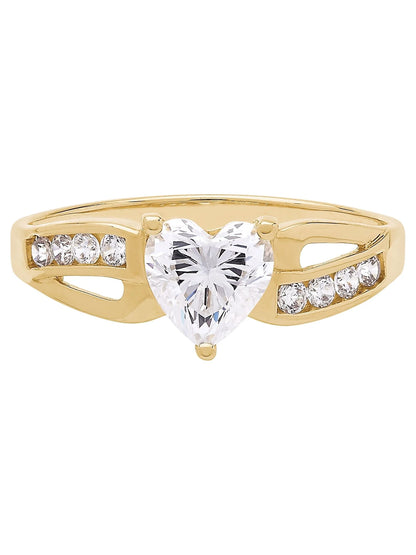 Cubic Zirconia Heart Shape Engagement Ring in 10Kt Yellow Gold