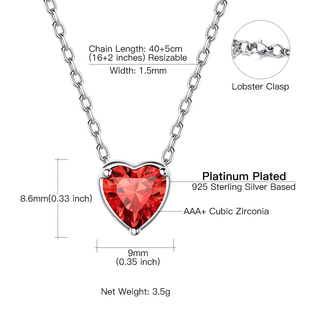 Women 925 Sterling Silver Birthstone Love Heart Necklace, Birthday Valentine'S Day Gift for Her