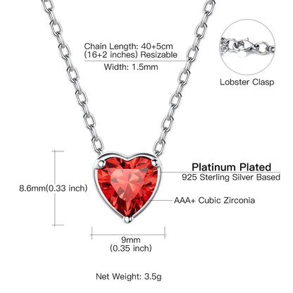 Women 925 Sterling Silver Birthstone Love Heart Necklace, Birthday Valentine'S Day Gift for Her