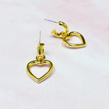 Valentine's Day 14k Gold Heart Drop Earrings - Show Your Love with Trendy Milan Design