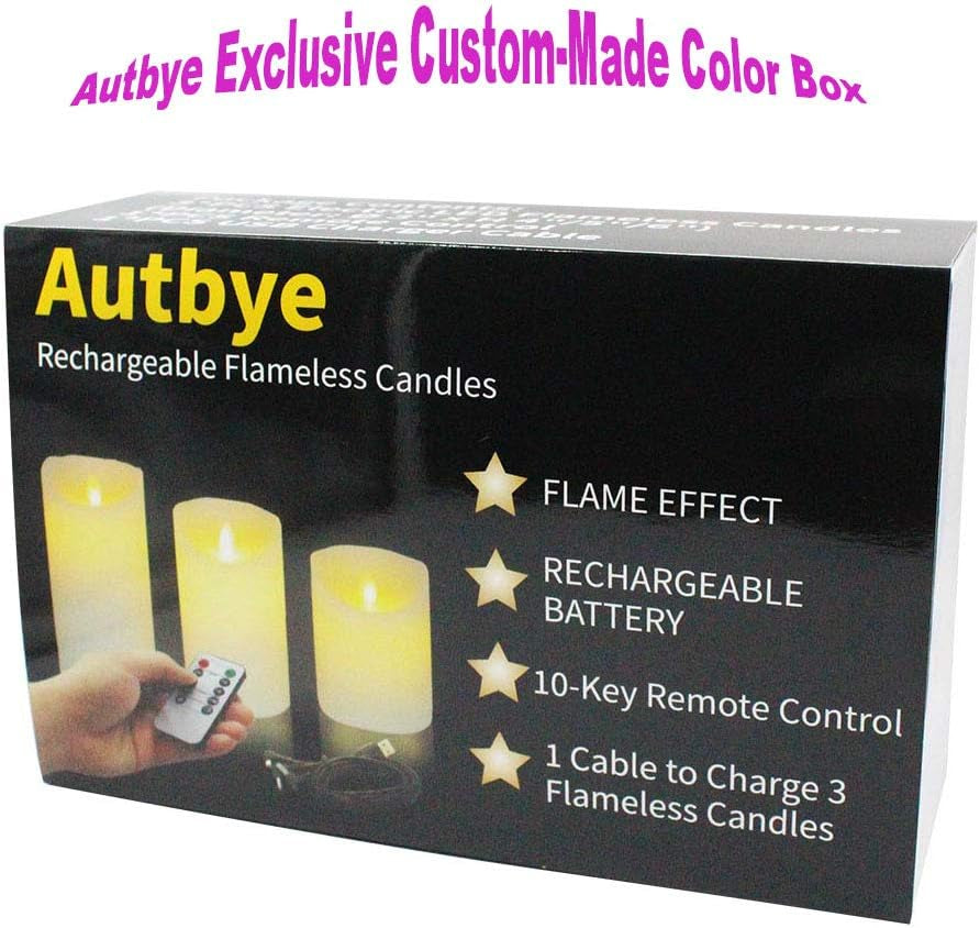 Flameless Candles Electric with Rechargeable Battery 2021 Advanced Edition Extra Bright Ivory Dripless Real Wax Pillars LED Smart Candle Flickering with 10-Key Remote Control (3 Pack)